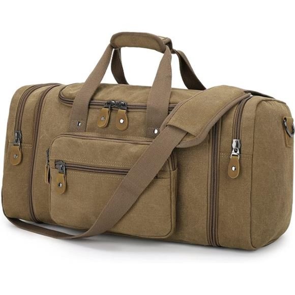 Canvas Duffle Bag for Travel 60L Duffel Overnight Weekend Bag Coffee